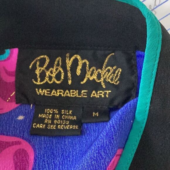 Bob Mackie Wearable Art 100% Silk Asian Floral Tunic Top Blouse Women’s Medium - Picture 7 of 7